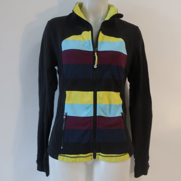 Womens Lululemon Black Multicolor Full Zip Thumbholes Activewear Track Jacket 10 - Picture 1 of 11